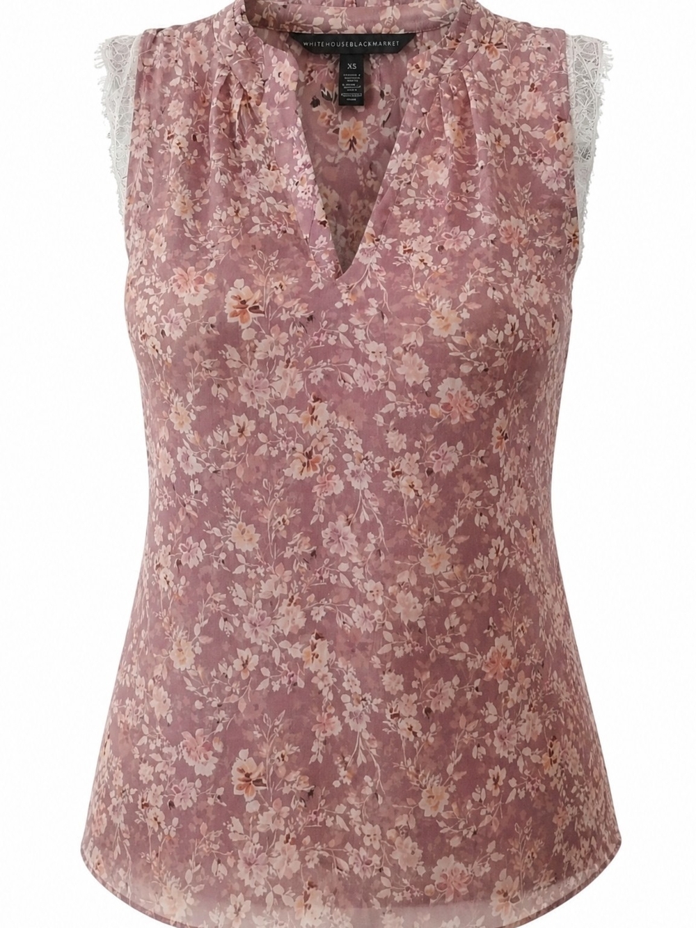 White House Black Market Mauve Floral Lace-Trim V-Neck Sleeveless Top SZ XS